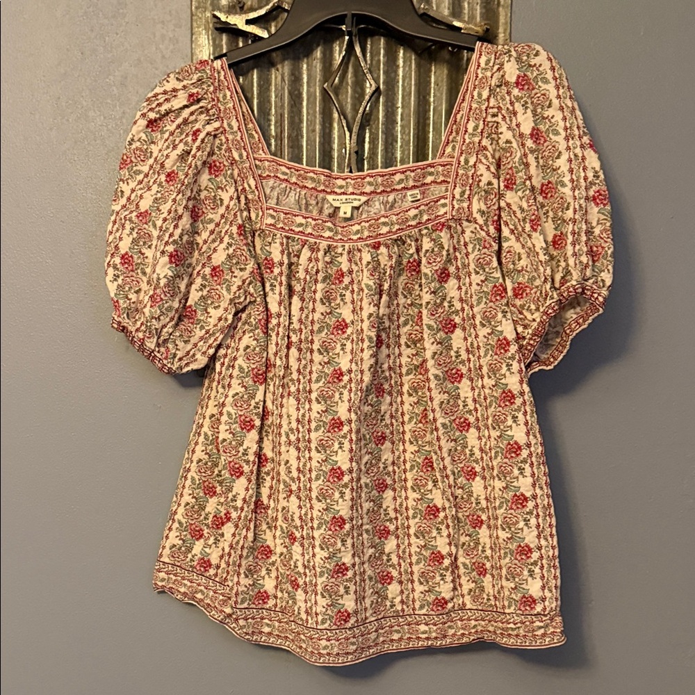 Max Studio Pink and Cream Floral Blouse